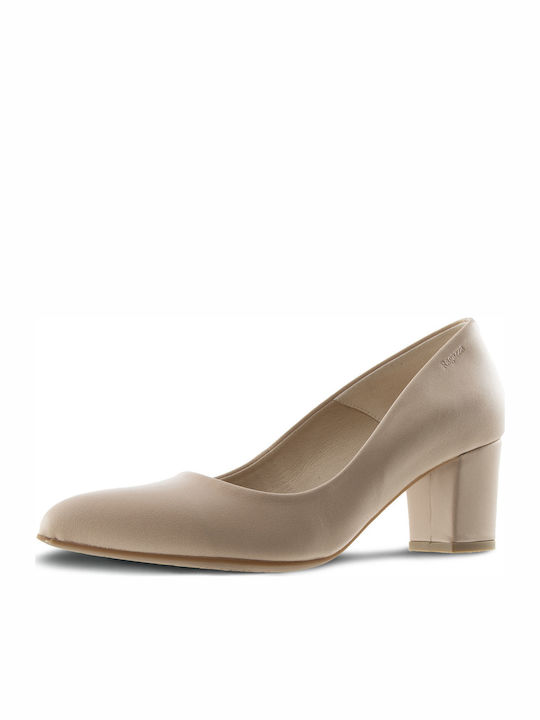 Leather Pointed Toe Beige Medium Heels