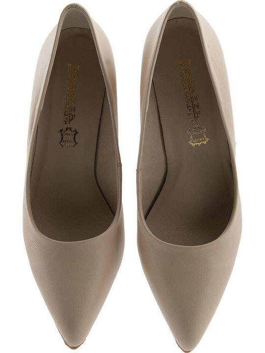 Leather Pointed Toe Beige Medium Heels
