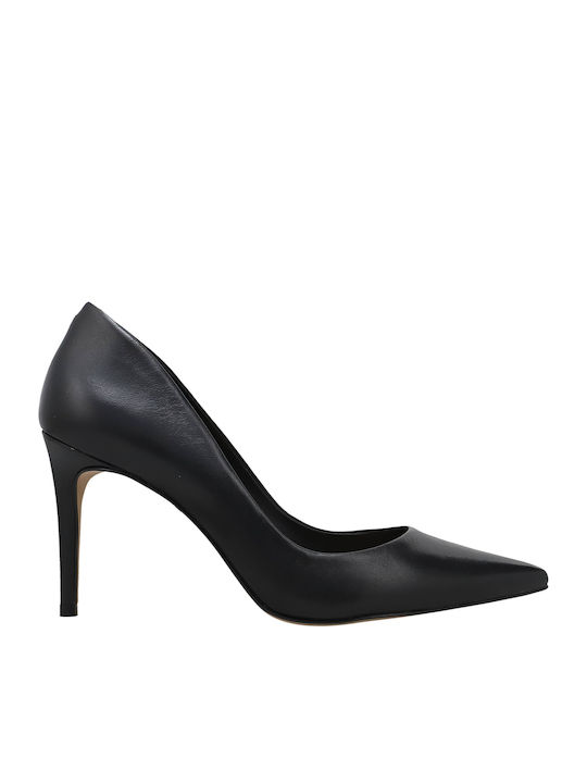 Leder Pumps mit Stiletto-Absatz Schwarz
