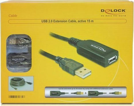 DeLock USB 2.0 Кабел USB-A мъжки - USB-A женски Черен 15м 82689