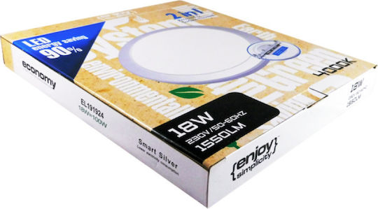 Elvhx Кръгла Вграден LED Панел 18W с Студено бяло Светлина 6500К 22см.