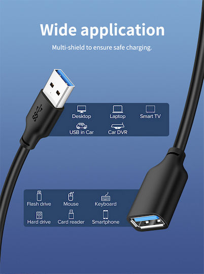 Cabletime USB 3.0 Kabel USB-A-Stecker - USB-A-Buchse Schwarz 1m