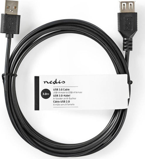 Nedis USB 2.0 Cable USB-A male - USB-A female 3m (CCGT60010BK30)