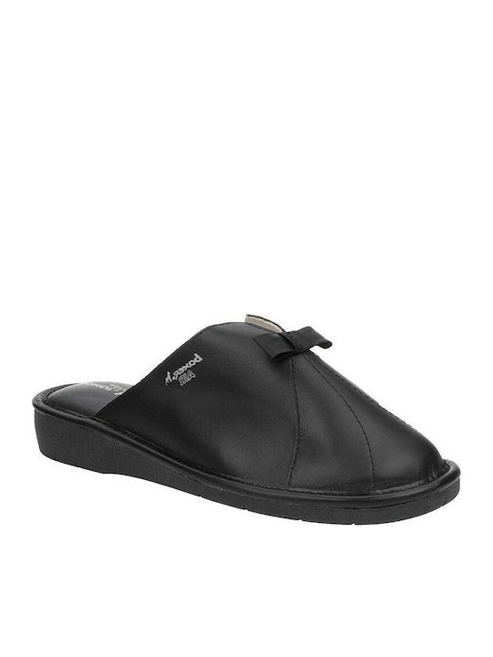 Leather Winter Women's Slippers Black