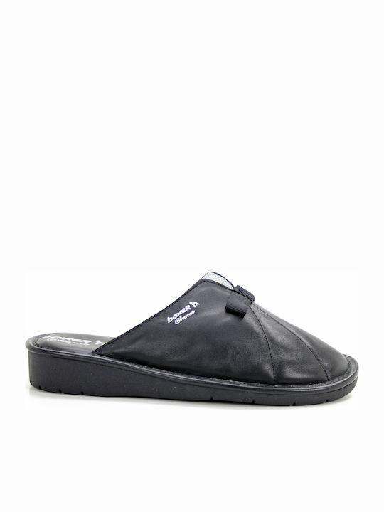 Leather Winter Women's Slippers Black