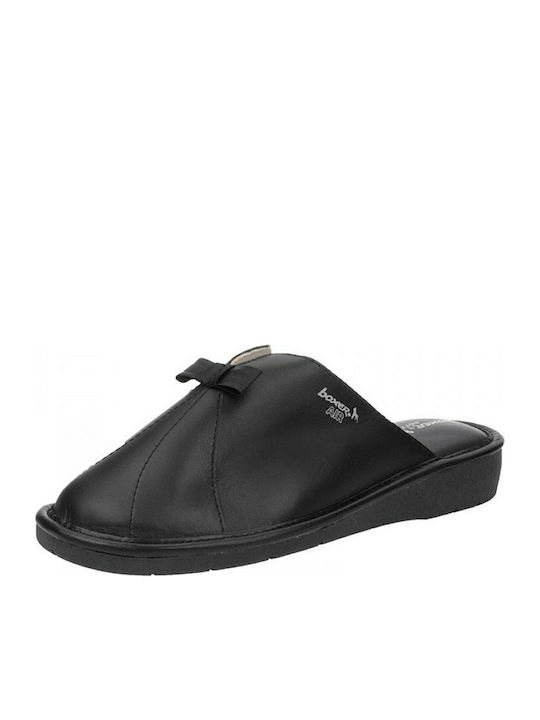 Leather Winter Women's Slippers Black