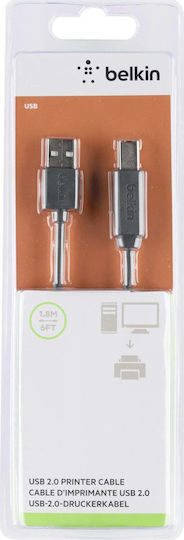 Belkin USB 2.0 Кабел USB-A мъжки - USB-B мъжки Сив 1.8м F3U154BT1.8M