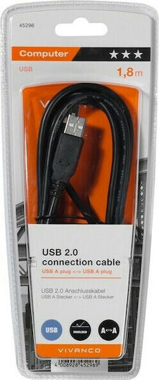 Vivanco USB 2.0 Кабел USB-A мъжки - USB-A мъжки Черен 1.8м 45296