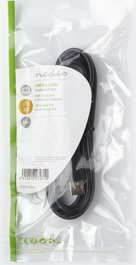 Nedis USB 2.0 Кабел USB-A мъжки - USB-B мъжки Черен 2м CCGP60100BK20