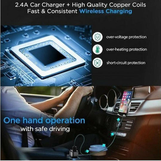Rock Βάση Κινητού Αυτοκινήτου S5 Wireless Charging Mount με Ρυθμιζόμενα Άγκιστρα και Ασύρματη Φόρτιση