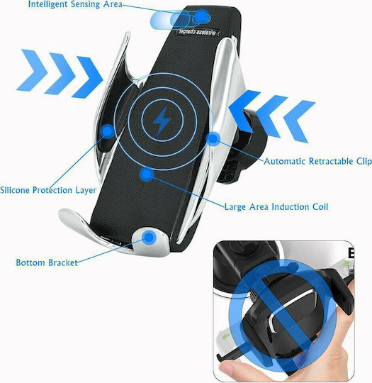 Rock Βάση Κινητού Αυτοκινήτου S5 Wireless Charging Mount με Ρυθμιζόμενα Άγκιστρα και Ασύρματη Φόρτιση