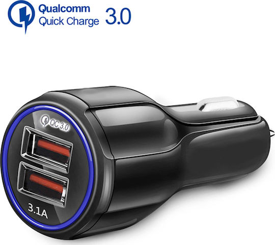 Lamtech Φορτιστής Αυτοκινήτου 30W 3.1A Γρήγορης Φόρτισης με Θύρες: 2xUSB Μαύρος