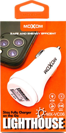 Moxom MX-VC06 Car Charger 2.4A with Ports: 2xUSB White Color