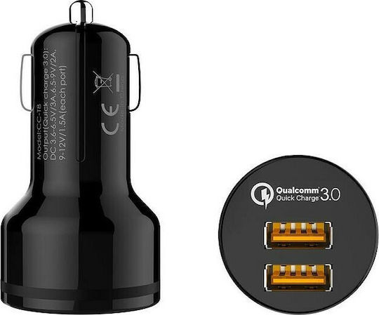 Aukey CC-T8 Car Charger 36W 3A Fast Charging with 2 USB Ports Micro-USB Cable Black Color