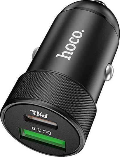 Hoco Z32B Auto-Ladegerät 27W 3A Schnellladen mit Anschlüssen 1xUSB 1xType-C Schwarz Farbe