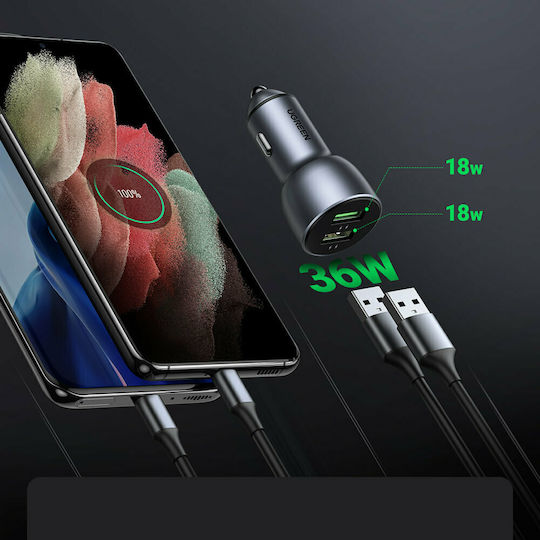 Ugreen CD213 Car Charger 3A Fast Charging with Ports: 2xUSB Gray Color