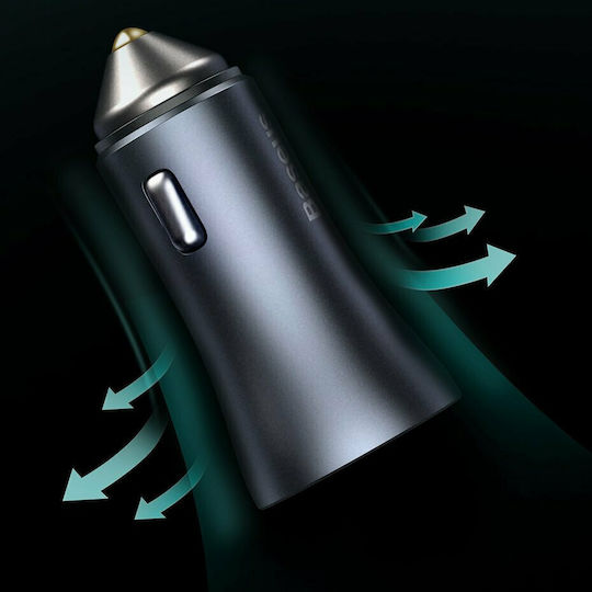 Baseus Car Charger 40W 3A Fast Charging with one Port: 1xUSB Gray Color