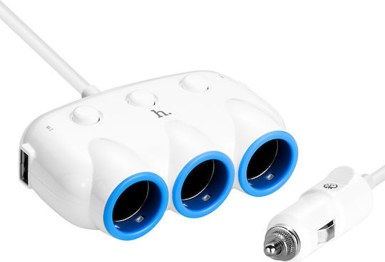 Hoco C1 Auto-Ladegerät 15.5W 3.1A mit Anschlüssen: 3xZigarettenanzünder mit Kabel Eingebettet Weiß Farbe