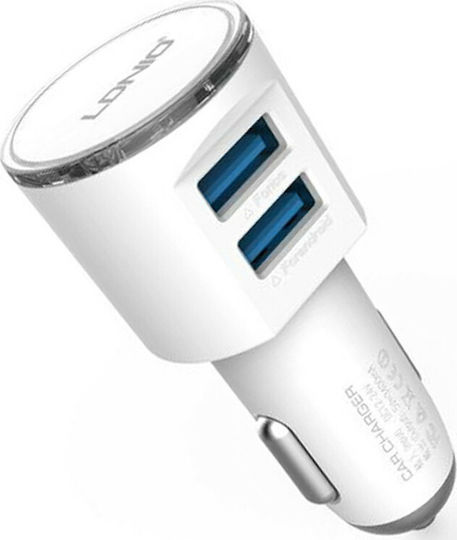 Ldnio DLC29 Автомобилен Зарядно Устройство 3.4A с Портове 2xUSB-A Бял Цвят