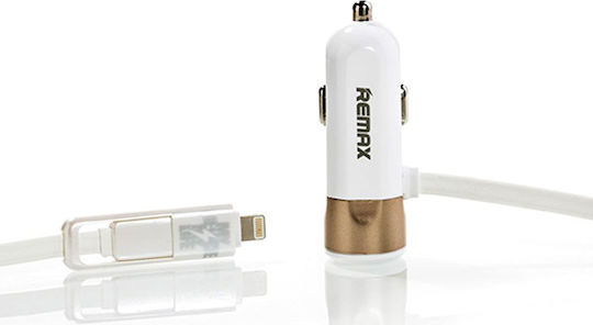 Remax RCC-102 Φορτιστής Αυτοκινήτου 3.4A με μία Θύρα: 1xUSB μαζί με Καλώδιο Lightning / Micro-USB Μαύρο Χρώμα