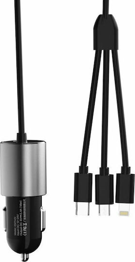 Dudao R5ProN Încărcător Auto 17W 3.4A cu un Port: 1xUSB împreună cu Cablu Lightning / Micro-USB / Type-C Negru Culoare