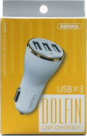 Remax RCC-303 Încărcător Auto 17W 3.4A cu Porturi: 3xUSB Alb Culoare