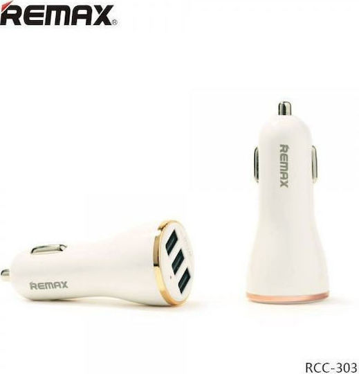 Remax RCC-303 Încărcător Auto 17W 3.4A cu Porturi: 3xUSB Alb Culoare