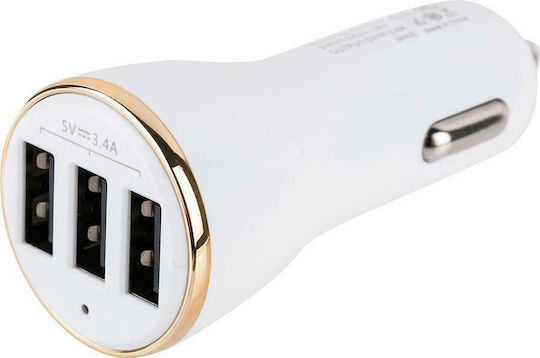 Remax RCC-303 Încărcător Auto 17W 3.4A cu Porturi: 3xUSB Alb Culoare