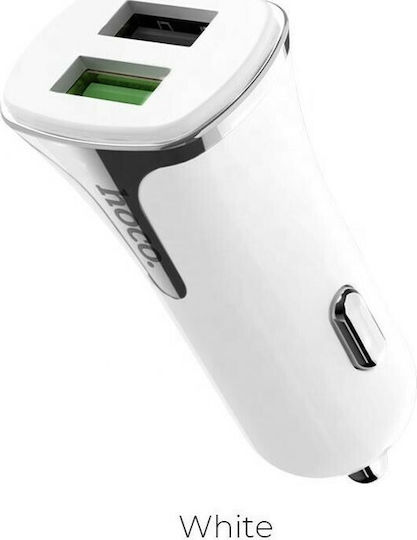 Hoco Z31 Car Charger 18W 3A Fast Charging with Ports: 2xUSB White Color