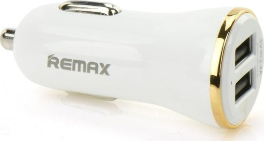 Remax Car Charger 12W 2.4A with Ports: 2xUSB White Color