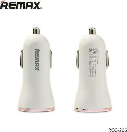 Remax Car Charger 12W 2.4A with Ports: 2xUSB White Color