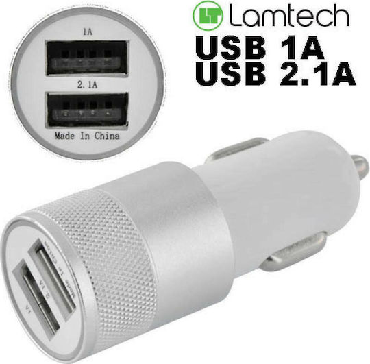 Lamtech Зарядно за кола 2.1Спецификация с Портове: 2xUSB Сребрист Цвят