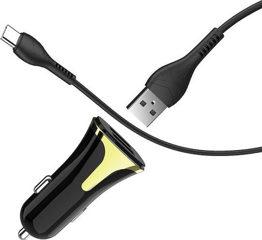 Hoco Z31 Auto-Ladegerät 18W 2.4A Schnellladung mit Anschlüssen: 2xUSB mit Kabel Typ-C,TC-TC Schwarz Farbe