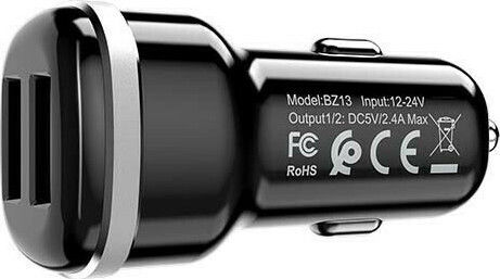 Borofone BZ14A Auto-Ladegerät 20W 3A Schnellladung mit Anschlüssen: 1xUSB 1xType-C Schwarz Farbe