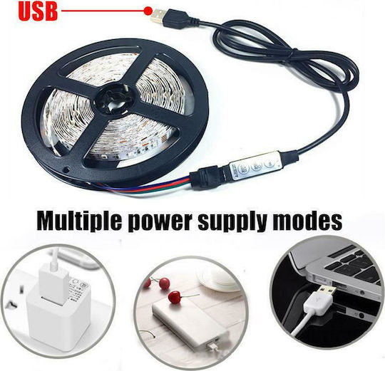 Andowl Αδιάβροχη Ταινία LED USB 5V RGB Φως 2m Τύπου SMD5050 με Τροφοδοτικό & Τηλεχειριστήριο