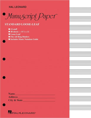 Hal Leonard Spiral Notebook Music 48 Sheets Manuscript Red 1pcs