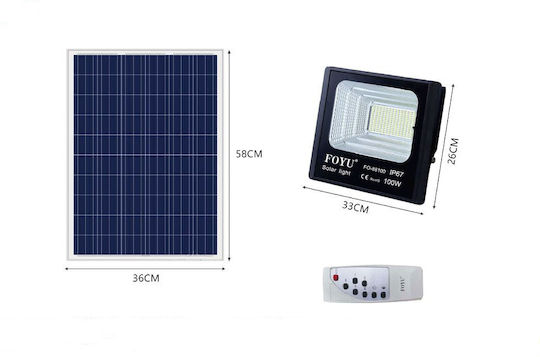 Foyu Στεγανός Ηλιακός Προβολέας LED 100W Ψυχρό Λευκό 6000K με Τηλεχειριστήριο IP67