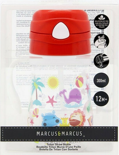 Marcus & Marcus Baby Cup with Handles and Straw Tritan made of Plastic Red 300ml for 12m+m+