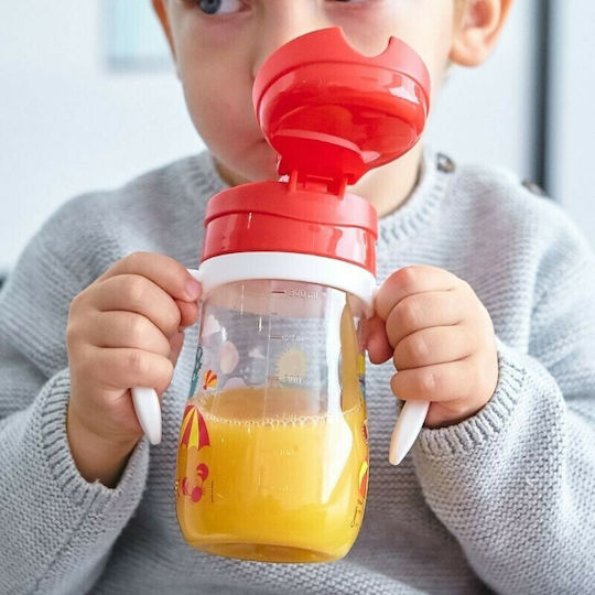 Marcus & Marcus Baby Cup with Handles and Straw Tritan made of Plastic Red 300ml for 12m+m+