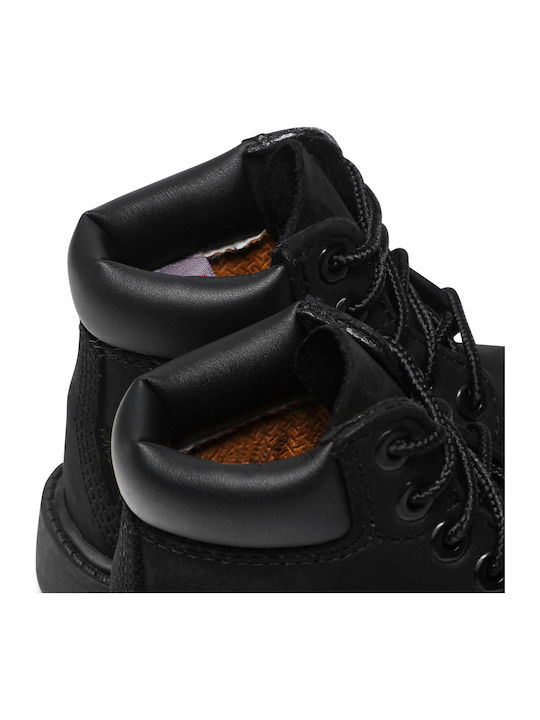 Premium Leather Kids Snow Boots with Laces Black
