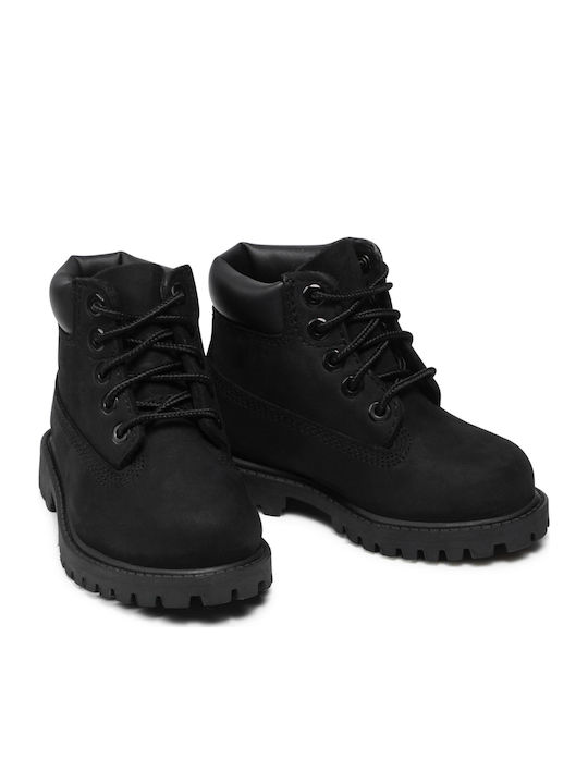 Premium Leather Kids Snow Boots with Laces Black