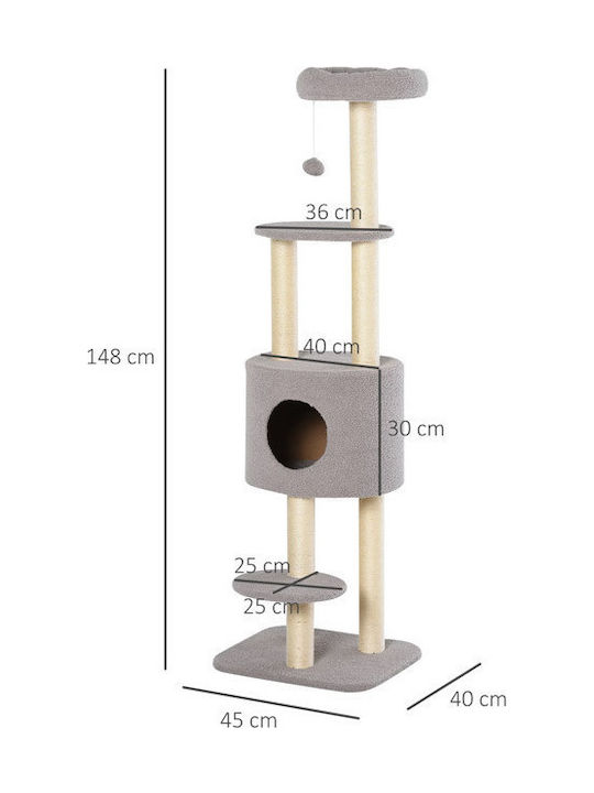 Pawhut Cat Scratching Post Cat Trees Gray 45x40x148cm. D30-271GY