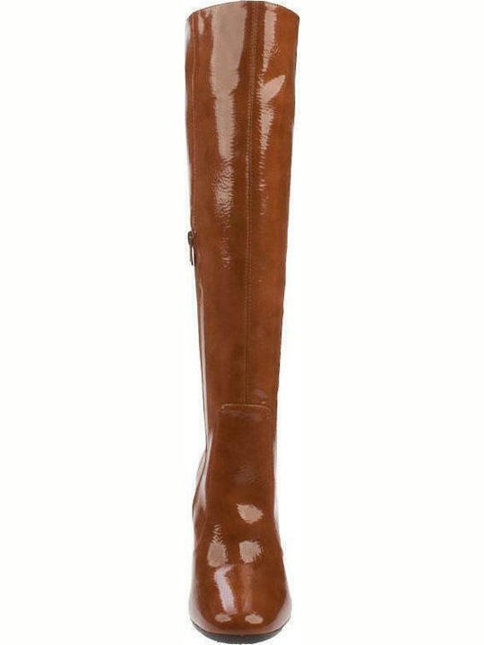 Damenstiefel aus Lackleder mit hohem Absatz Tabac Braun