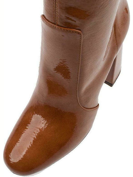 Damenstiefel aus Lackleder mit hohem Absatz Tabac Braun