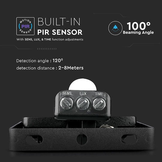V-TAC Wasserdichter LED Flutlichter 20W Kaltweiß 6400K mit Bewegungssensor IP65