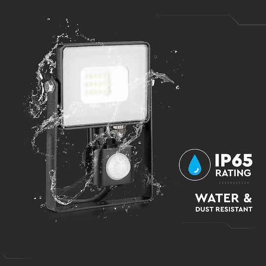 V-TAC Vt-10-s Wasserdichter LED Flutlichter 10W Warmes Weiß 3000K mit Bewegungssensor IP65