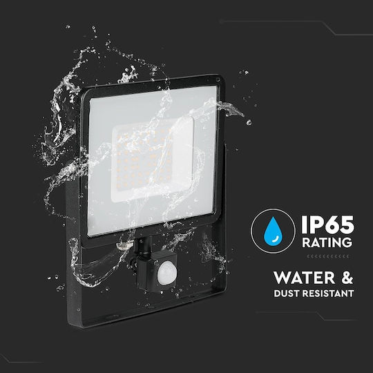 V-TAC VT-50-S Waterproof LED Flood Light 50W Cold White 6400K With Motion Sensor IP65