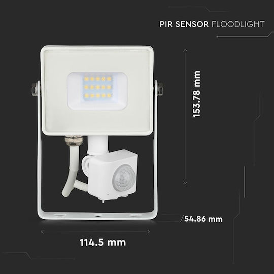 V-TAC Proiector LED Etanș 10W Alb Rece 6400K Cu Senzor De Mișcare IP65