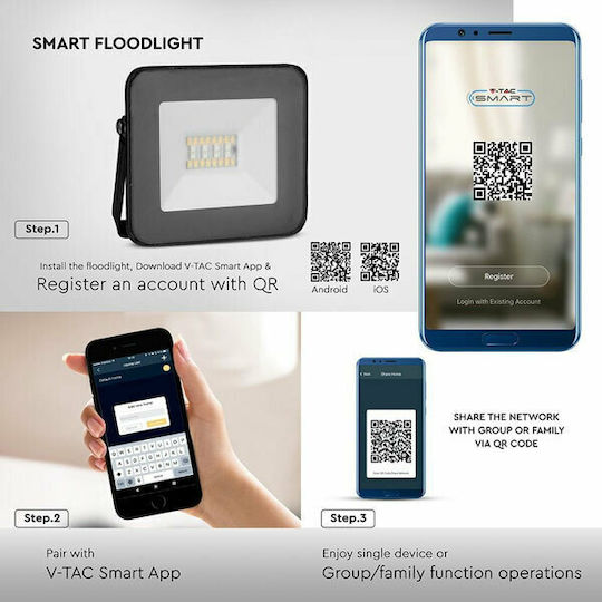V-TAC Στεγανός Προβολέας LED 20W Θερμό Λευκό 3000K IP65