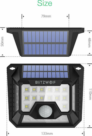 BlitzWolf Set of 2 Wall Solar Lights 5W 200lm Cold White 6500K with Motion Sensor IP64 13.3cmx11cmx5cmcm